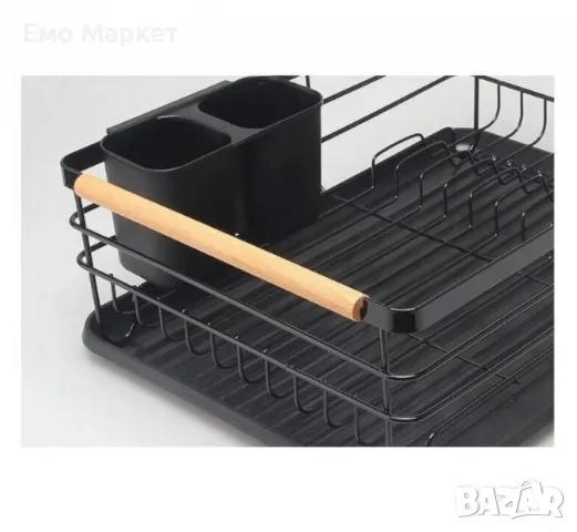 Сушилник за съдове Rosberg, 1 ниво, 43x31.5x14 см, Бежов/Черен, с дървени дръжки, снимка 3 - Други - 50312529