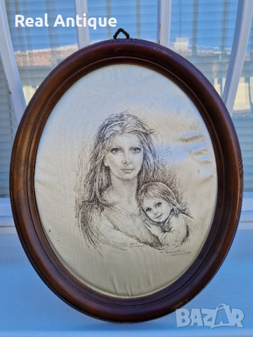 Прекрасна антикварна италианска авторска картина върху коприна- Тарантино , снимка 2 - Картини - 51470906