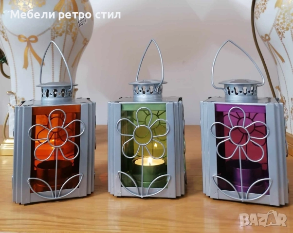 Комплект красиви декоративни фенери''Glaslaternen / Flower/ с флорален дизайн от стъкло и метал., снимка 5 - Декорация за дома - 51935697