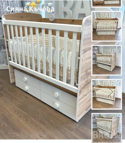 НОВО! Детска кошарата дъб вотан/бял + матрак, снимка 4 - Кошарки - 53644017