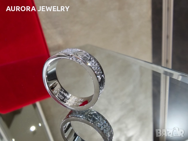 CARTIER Love Band White Gold Classic Model Paved Diamonds Пръстен, снимка 6 - Пръстени - 52830567
