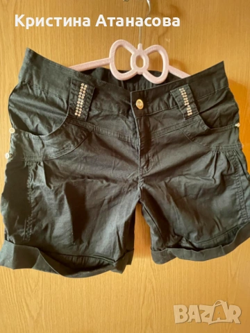 Къси гащи – черни с камъчета и капси, снимка 6 - Къси панталони и бермуди - 53728294