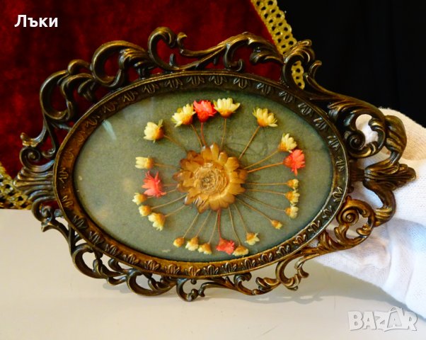 Старинно пано сухи цветя,бронзова рамка,барок. , снимка 5 - Антикварни и старинни предмети - 34181904