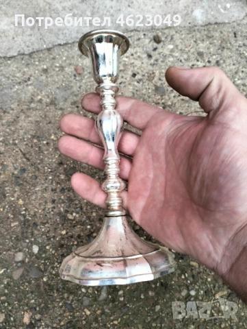 Посребрен свещник с маркировка, снимка 5 - Антикварни и старинни предмети - 52366194