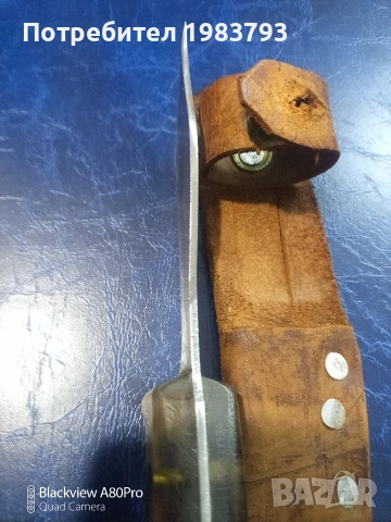 Стар нож с кожена кания и интересна форма., снимка 4 - Ножове - 53456924