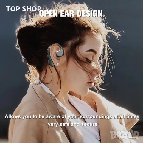 Bluetooth слушалка с микрофон, единична, отворено външно ухо, въздушна костна проводимост, с кука, снимка 4 - Безжични слушалки - 49445077
