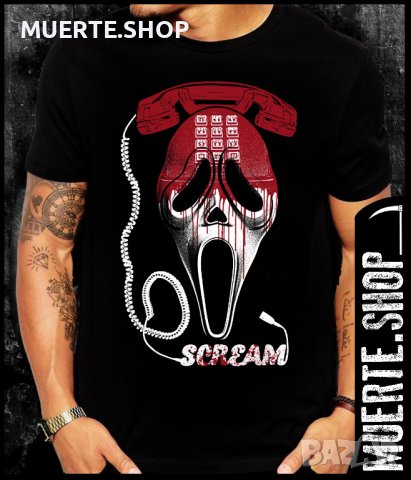 Черна тениска с щампа SCREAM PHONE