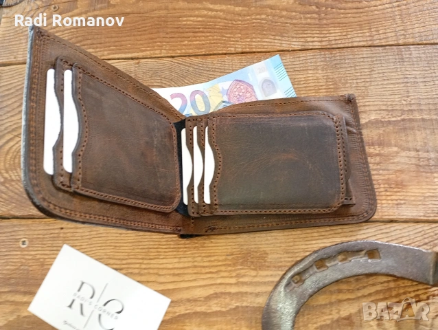 Ръчно изработен мъжки кожен портфейл , снимка 3 - Портфейли, портмонета - 53693796