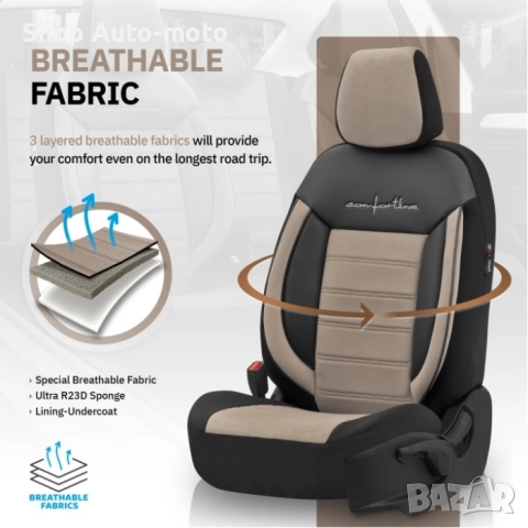 К-т Луксозна Тапицерия Automat-OTOM, Tекстил с еко кожа,COMFORT LINE Design,Бежово-Черна с бежов шев, снимка 7 - Аксесоари и консумативи - 52790876