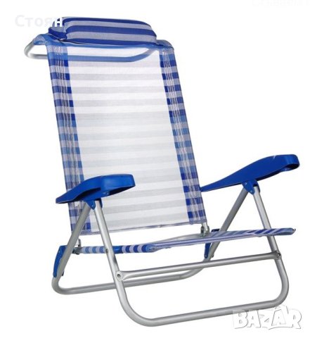 Сгъваем плажен стол със сини райета 70x60x79 см, снимка 1 - Къмпинг мебели - 41434543