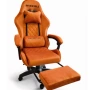 Оранжев велурен геймърски стол с поставка за крака – ергономичен, метална рамка, снимка 6