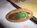 СТАРА БРОШКА с ШЛИФОВАН ЗЕЛЕН АХАТ - КАБОШОН за КОЛЕКЦИЯ 19401, снимка 5