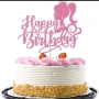 Happy Birtday Лейди дама жена Барби Barbie розов брокатен картонен топер украса торта рожден ден, снимка 1