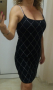 Черна рокля по тялото в тънко сребристо каре, снимка 1 - Рокли - 36383611