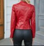 Червено дамско кожено яке, снимка 3