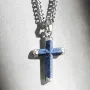 AWNL Кръстова огърлица за мъже със скъпоценен камък Dumortierite, снимка 2