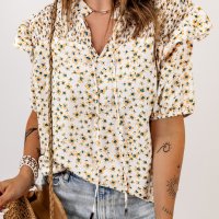 Дамска блуза с къс ръкав и флорален принт, снимка 4 - Корсети, бюстиета, топове - 40698121