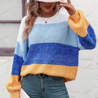 Дамски моден пуловер с цветни блокове, 3цвята - 023, снимка 15 - Блузи с дълъг ръкав и пуловери - 42305738