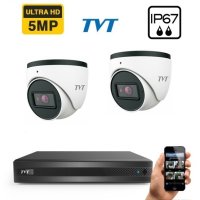 TVT 5 Mpix видеонаблюдение TVT комплект с 2 бр. 5 Mpix куполни камери с Вграден микрофон  и 5Mp DVR , снимка 1 - Комплекти за видеонаблюдение - 41043969