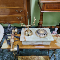 Уникален  рядък  антикварен колекционерски холандски телефон оникс позлатен бронз , снимка 7 - Антикварни и старинни предмети - 44550173