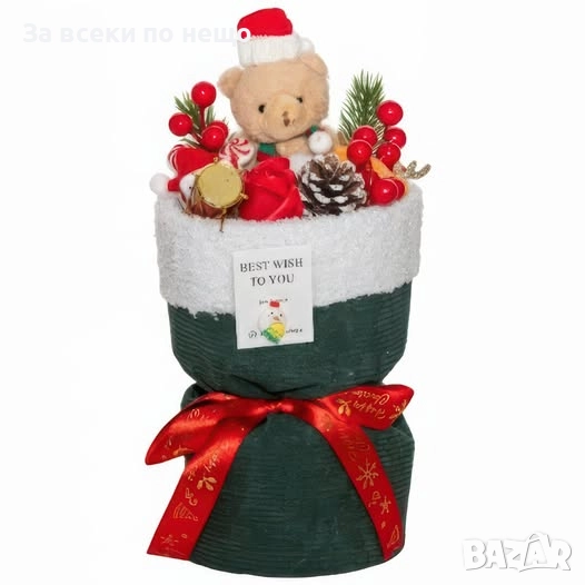 Коледна декорация букет с плюшено мече, 30 см Код P1590, снимка 1