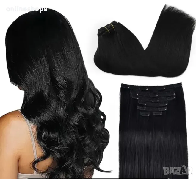 100% Естествена права коса 45см - 70 грама , 7 реда Клипс - Remy -, снимка 1