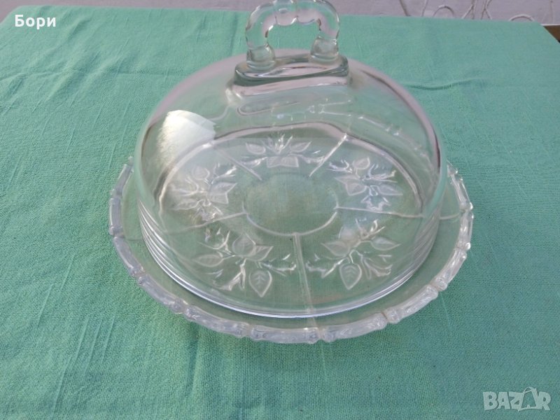Немски стъклен поднос с капак, снимка 1