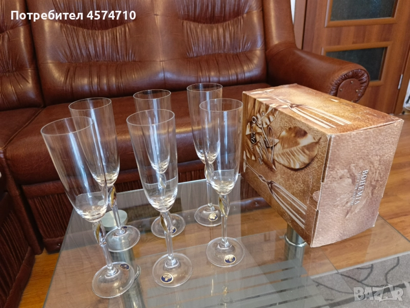 Комплект от 6  кристални шампанско чаши BOHEMIA, снимка 1