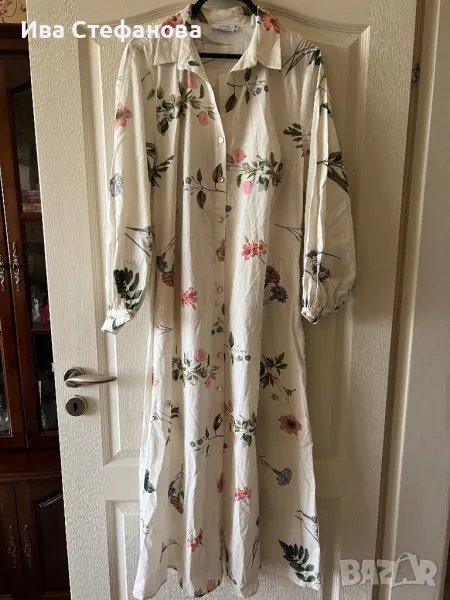 Нова елегантна ежедневна рокля риза  бяла рокля флорален принт цветя 100 % памук памучна , снимка 1