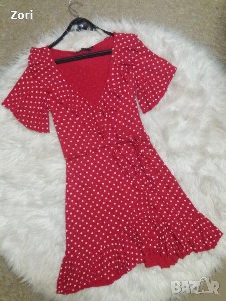 Червена рокля на ситни бели точици "прегърни ме", снимка 1