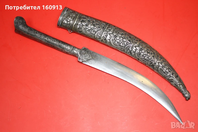 Автентичен Средиземноморски Гръцки сребърен нож кама ятаган, снимка 1