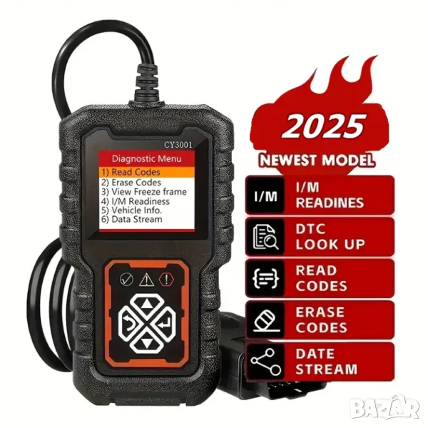 Full OBD2 EOBD автомобилен диагностичен кодочетец CY3001, снимка 1