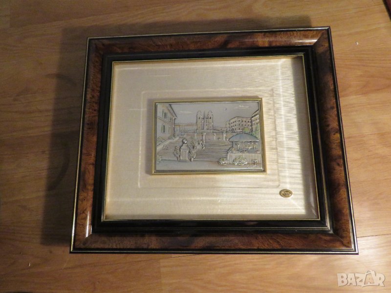 голяма стара сребърна картина ,, Старата катедрала ,,  с маркировка за сребро ( 925) - за вашия дом, снимка 1