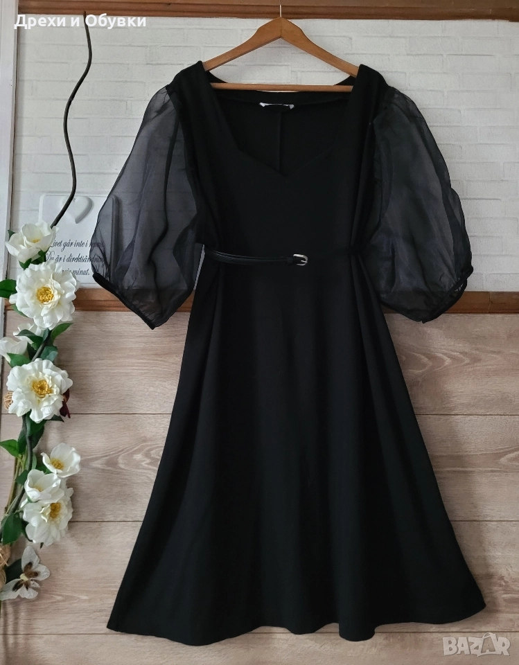 Официална черна рокля с ефектен ръкав , снимка 1