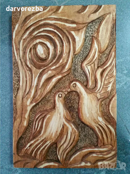 Дърворезба Влюбените  птици, снимка 1