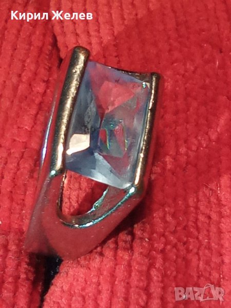КРАСИВ АРТ ДЕКО ПРЪСТЕН Нерж. СТОМАНА с БЯЛА ПОЗЛАТА и ГОЛЯМ ЮВЕЛИРНО ФАСЕТИРАН САПФИР КРИСТАЛ 20287, снимка 1