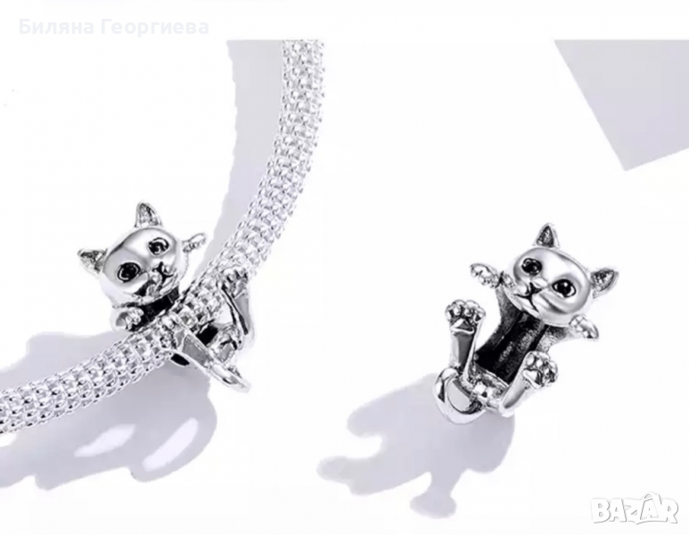 Талисман сребърен за гривна Пандора сребристо коте, модел 048, снимка 1