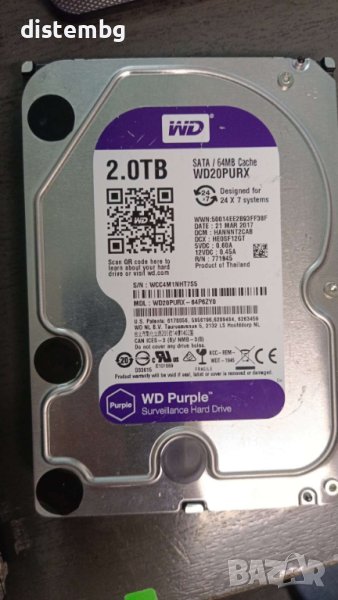 Твърд диск , Hard disk Western Digital WD Purple WD20PURX 2TB, снимка 1