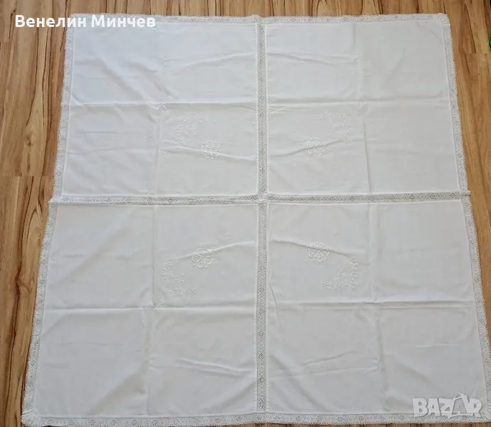 Бяла покривка с бродерия, снимка 1