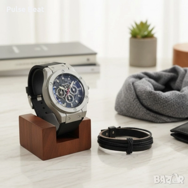 Стилен мъжки подарък – часовник и гривна в комплект, снимка 1
