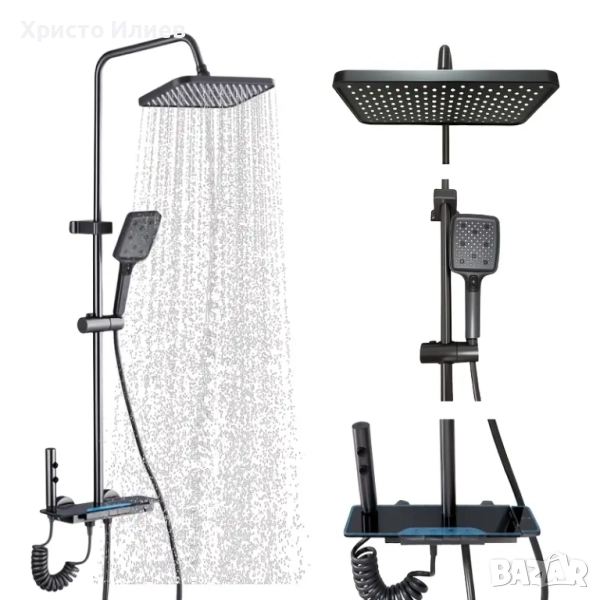 Луксозна Душ система с термостатен смесител 4 функции бутони функция дъжд, снимка 1