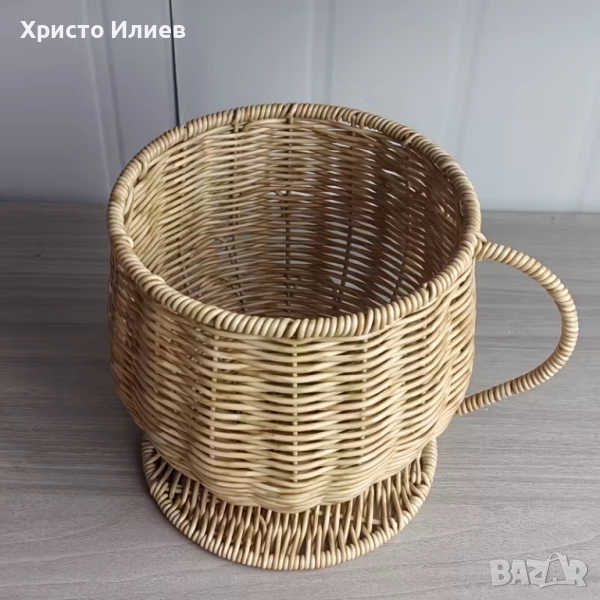 Голяма ратанова кошница Огранайзер за кафе капсули Бохо стил, снимка 1
