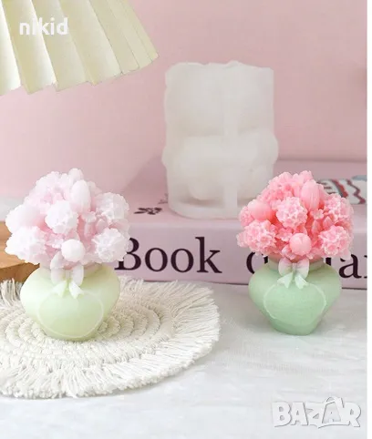 3D Цветя във ваза ситни цветчета силиконов молд форма смола свещ гипс шоколад декор украса, снимка 1