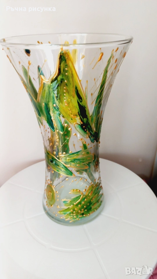 Големи ръчно рисувани стъклени вази, снимка 1
