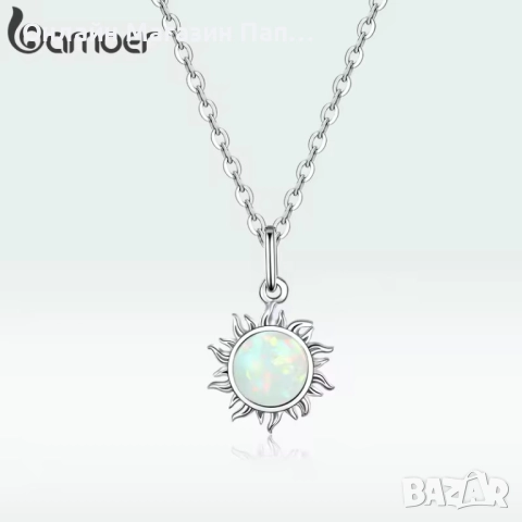 Колие Bamoer 925 сребро с опал слънце — златно и платинено покритие, сертификат, снимка 3 - Колиета, медальони, синджири - 52339886