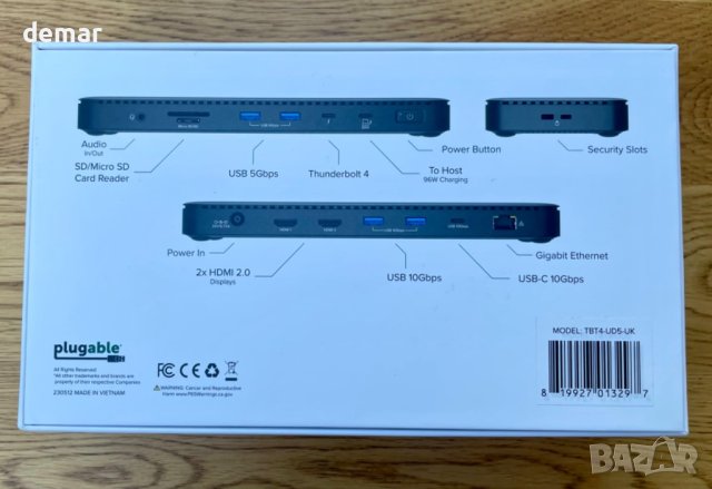 Plugable докинг станция Thunderbolt 4, един 8K или два 4K HDMI, 100 W, снимка 9 - Други - 44476839