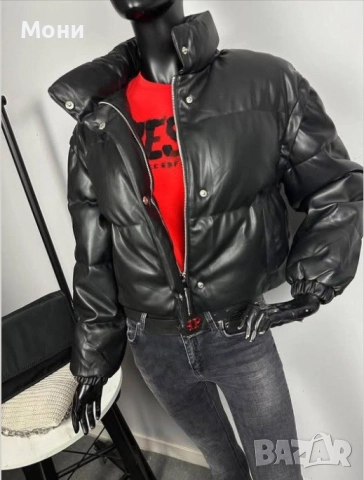 Кожено бомбър яке 2в1  Ръкавите се свалят с цип Практично - яке и елек в едно Л,ХЛ размер Цена:55лв, снимка 1