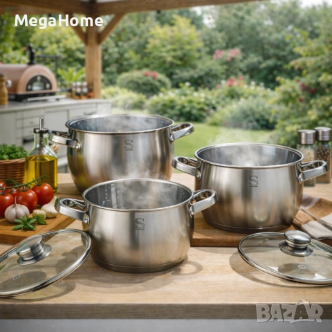 Комплект от 3 броя тенджери Swissgold EMMIE  с 5-слойно капсуловано дъно, снимка 4 - Съдове за готвене - 53092974