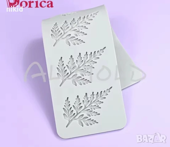 6 бр стрък папрат зеленина силиконов молд дантела  форма фондан декор украса, снимка 3 - Форми - 50788017