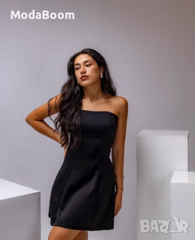 Черна стилна къса дамска рокля , снимка 2 - Рокли - 48066766